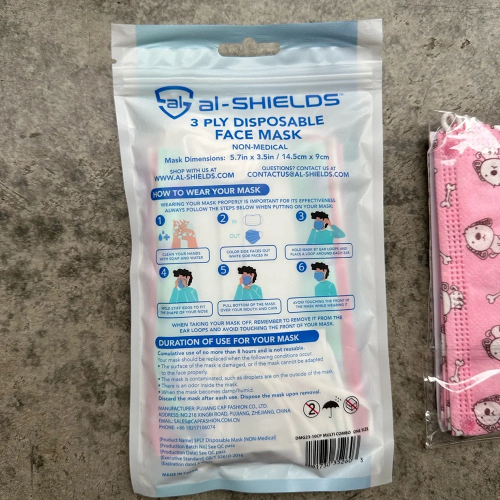 Al Shields 10 Pack Rainbow Cheetah & Viola 10 Pack Pink Puppy 3 Layer Youth Mask